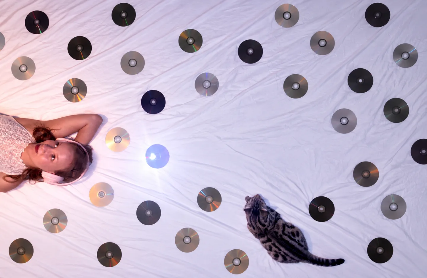Kaisa Uotila surrounded by CDs